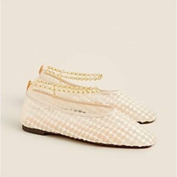 J. Crew Quinn Embellished Removable Ankle-Strap Ballet Flats in Mesh - Picture 2 of 8